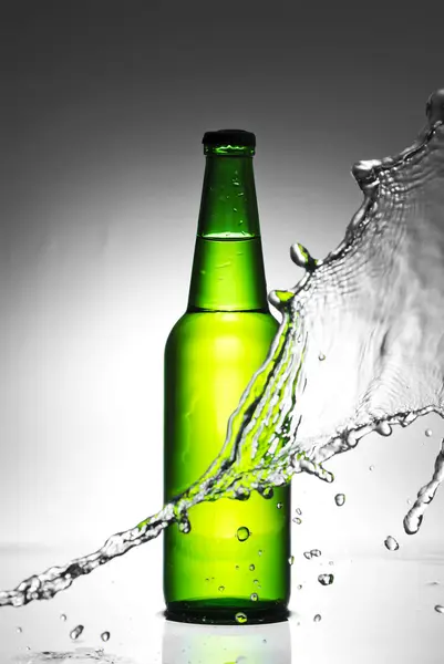 Bierfles met water splash — Stockfoto