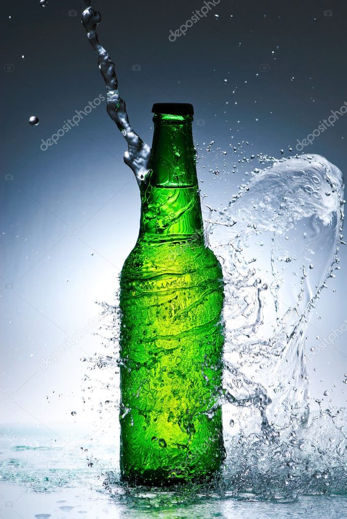 Beer bottle with water splash — Stock Photo © katemlk023 13921947