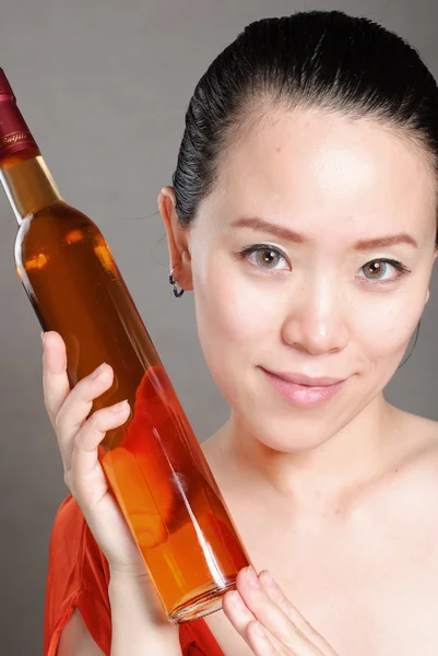 Beautiful woman with glass red wine — Stock Photo, Image