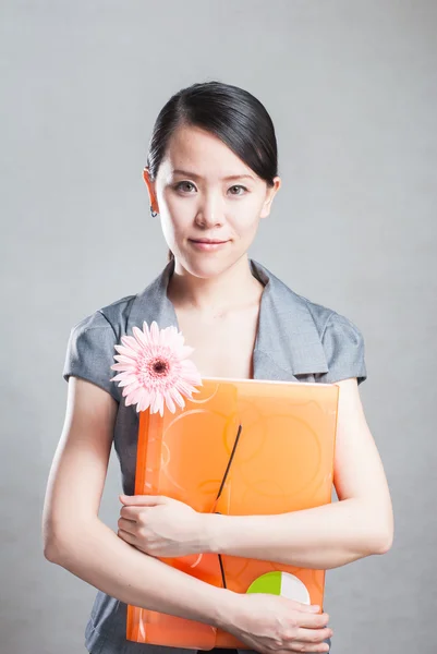 Bright picture of beautiful woman with folders — Stock Photo, Image