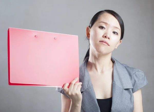 Bright picture of beautiful woman with folders — Stock Photo, Image