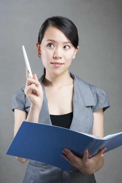 Bright picture of beautiful woman with folders — Stock Photo, Image