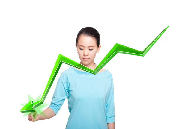 Young women pointing downward trend — Stock Photo, Image