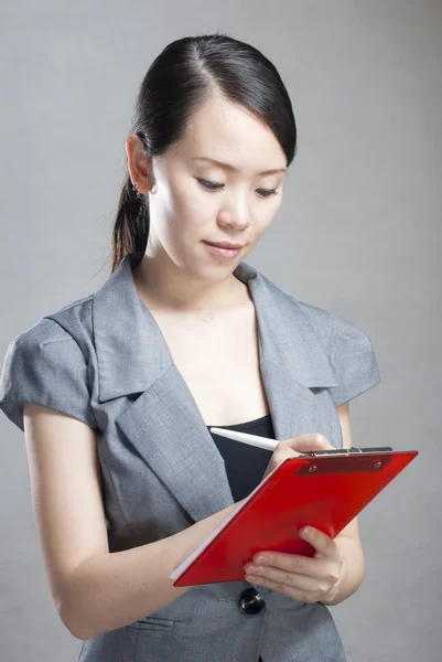 Bright picture of beautiful woman with folders — Stock Photo, Image