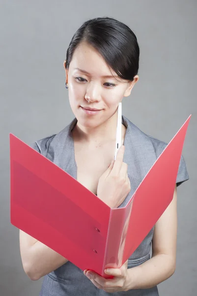 Bright picture of beautiful woman with folders — Stock Photo, Image