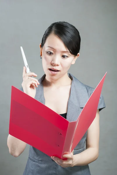 Bright picture of beautiful woman with folders — Stock Photo, Image