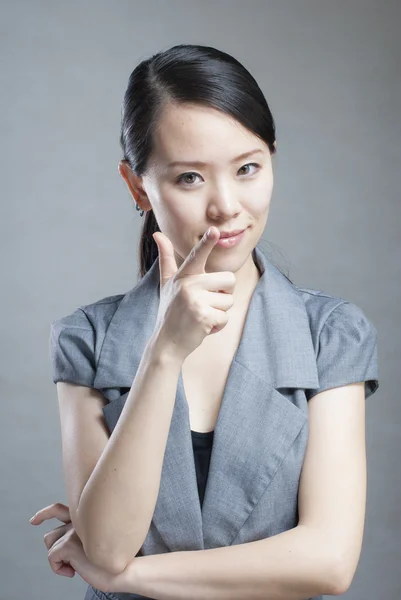 Portrait of a young beautiful woman with two thumbs up — Stock Photo, Image