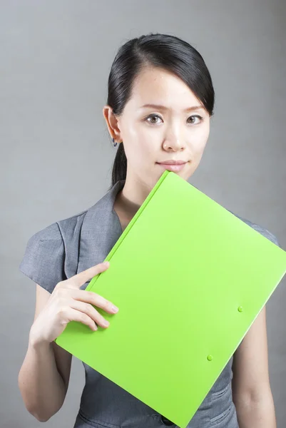 Bright picture of beautiful woman with folders — Stock Photo, Image