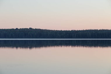 Gün batımından sonra sessiz sakin orman gölü