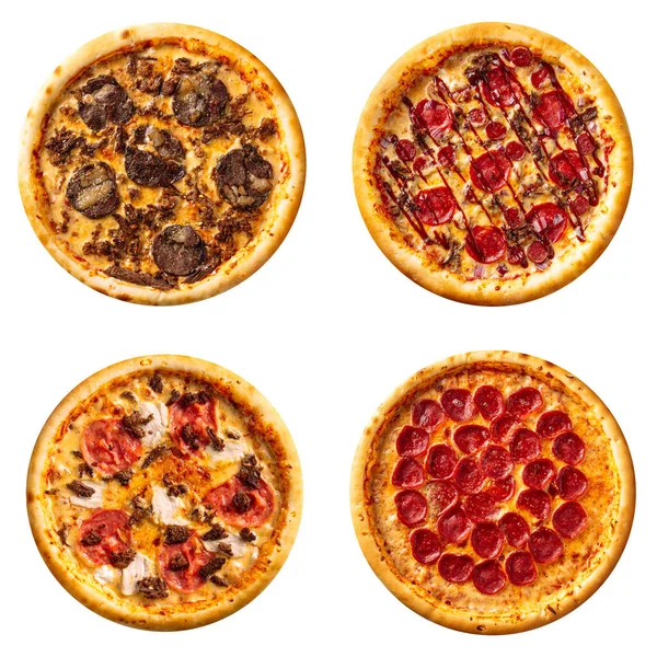 Conjunto de diferentes pizzas collage aisladas en blanco —  Fotos de Stock