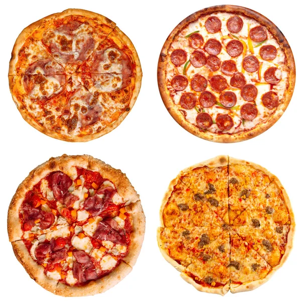 Set de deliciosa pizza aislada en blanco —  Fotos de Stock