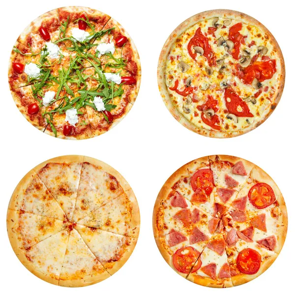 Set de cuatro pizzas diferentes aisladas en blanco —  Fotos de Stock