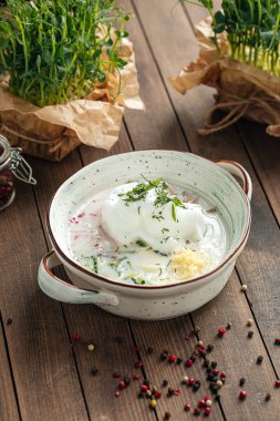 Geleneksel soğuk Rus çorbası, kefir soslu.