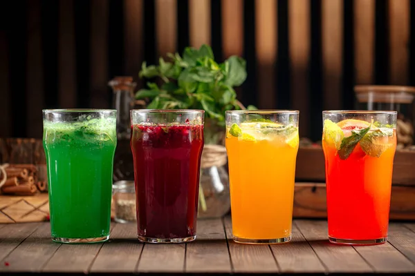 Various assorted glasses of fruit lemonades — Stock Photo, Image