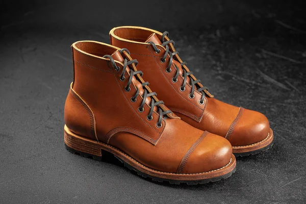 stock image Handcrafted brown leather boots 