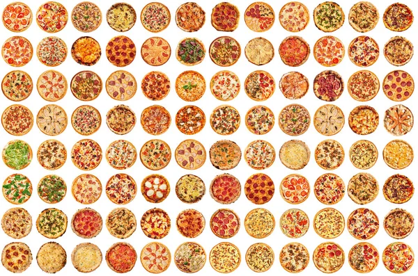 Farklı çeşitte pizza grubu kolajı.