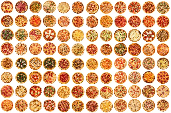 별도로 분류 된 다양 한 피자 그룹 콜라주 — 스톡 사진