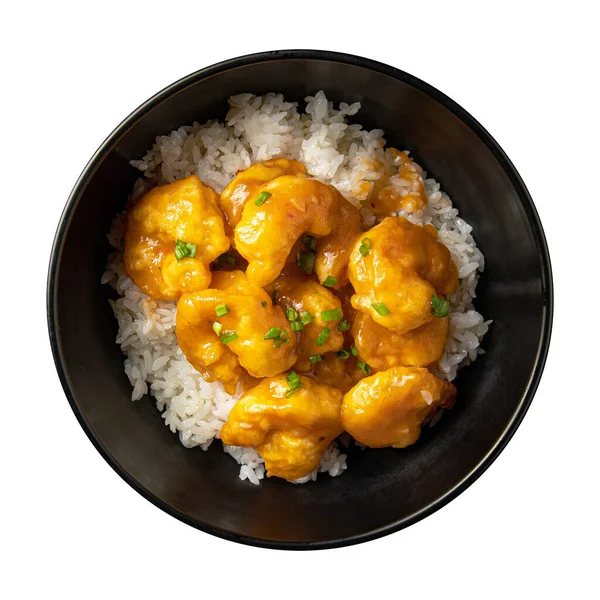 Isolated bowl of asian curry shrimp and rice —  Fotos de Stock