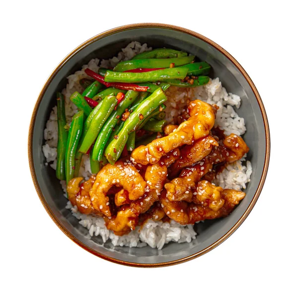 Isolated asian rice with shrimp and green beans —  Fotos de Stock