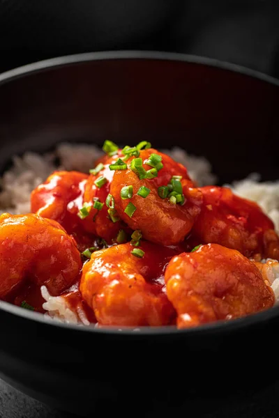 Closeup on asian dish with shrimp and rice —  Fotos de Stock