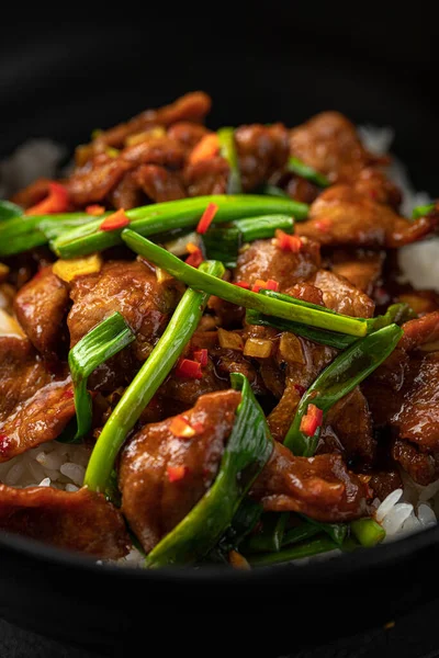 Closeup on asian rice with meat —  Fotos de Stock