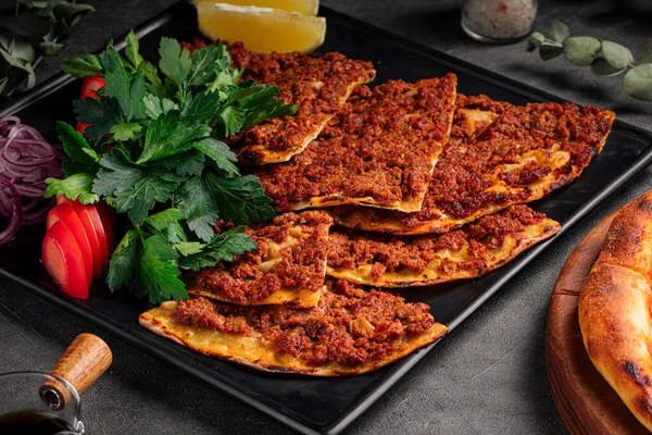 Turkish pizza pide with minced meat — стокове фото