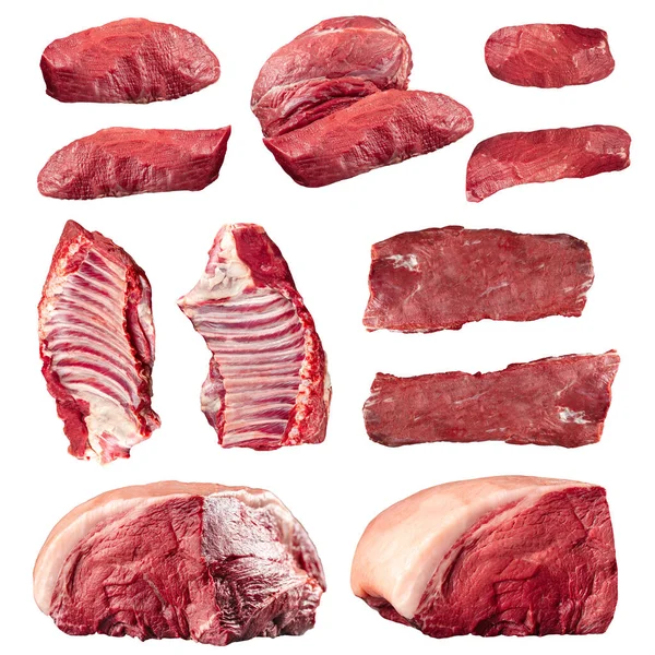 İzole edilmiş çiğ et parçaları kolajı