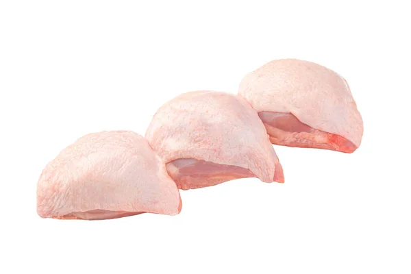 Isolierte Drei Frische Rohe Hühnerschenkel Auf Weißem Hintergrund — Stockfoto