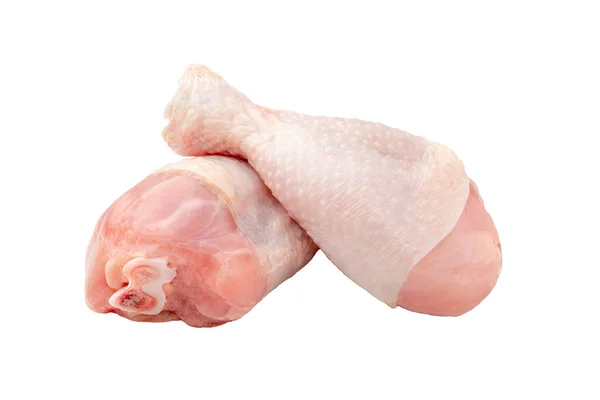 Isolierte Zwei Frische Rohe Hühnerkeulen Auf Weißem Hintergrund — Stockfoto