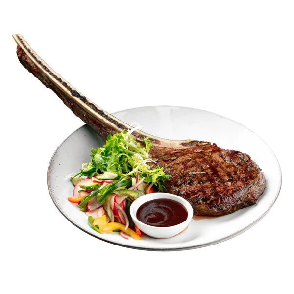 Portion Isolée Steak Tomahawk Boeuf Grillé Sur Fond Blanc — Photo