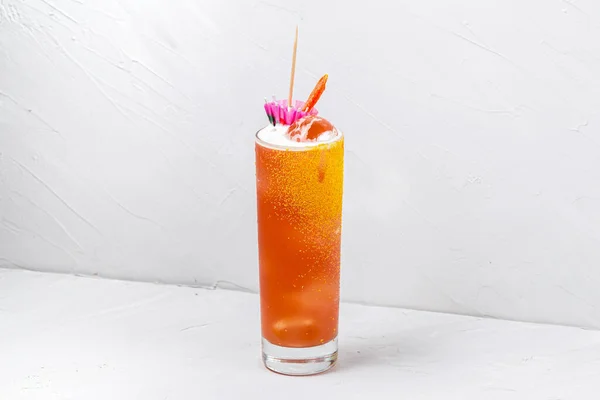 Glass Refreshing Sweet Orange Alcoholic Cocktail White Background — Photo