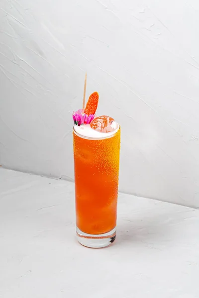 Glass Refreshing Sweet Orange Alcoholic Cocktail White Background — ストック写真