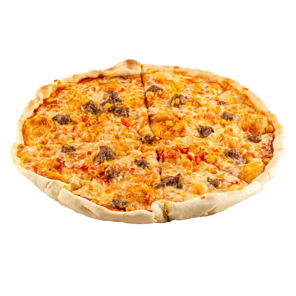 Pizza Isolada Com Almôndegas Fundo Branco — Fotografia de Stock