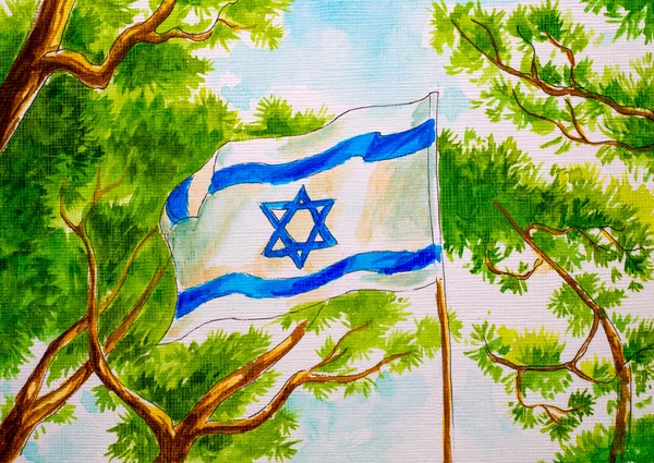 Israel agitando bandeira contra o céu azul — Fotografia de Stock