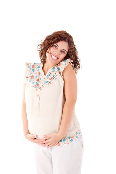 그녀의 좋은 모습을 보여주는 아름 다운 임신한 여자 — 스톡 사진