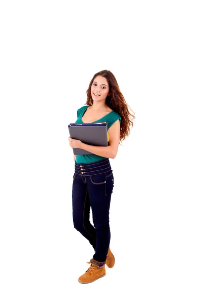 University girl holding books and smiling — Stock Photo, Image