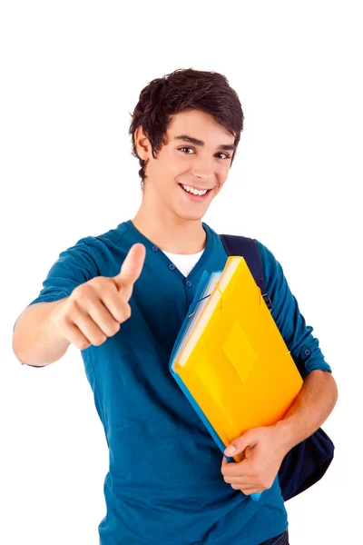 Joven estudiante feliz mostrando pulgares hacia arriba Imagen De Stock