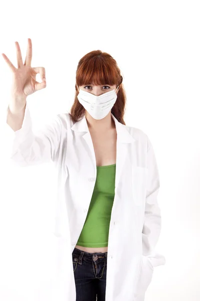 Young doctor signaling ok — Stock Photo, Image