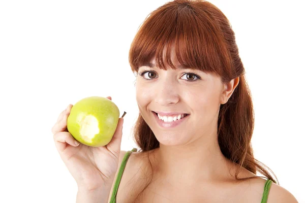 Piękna młoda kobieta jabłko jedzenie — Zdjęcie stockowe