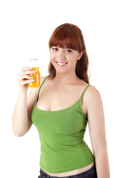 Portakal suyu ile güzel bir kadın — Stok fotoğraf