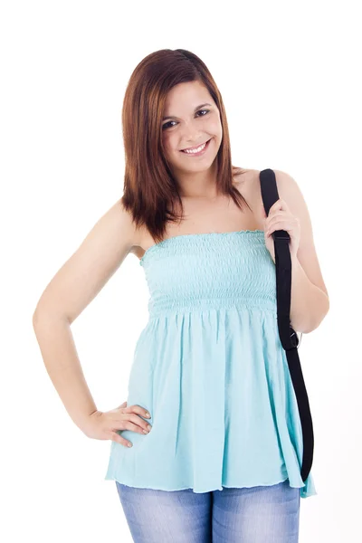 University girl holding books and smiling — Stock Photo, Image