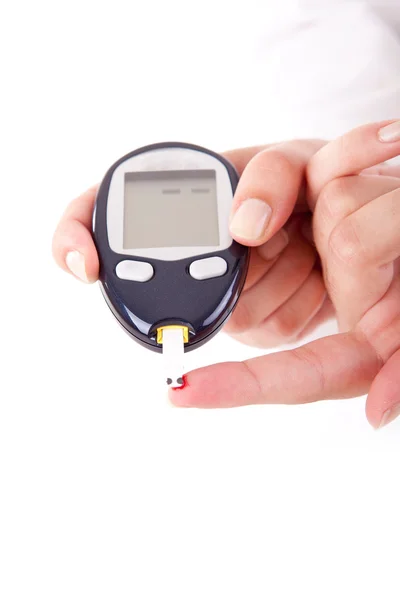 Diabetes patient measuring glucose level blood — Stock Photo, Image