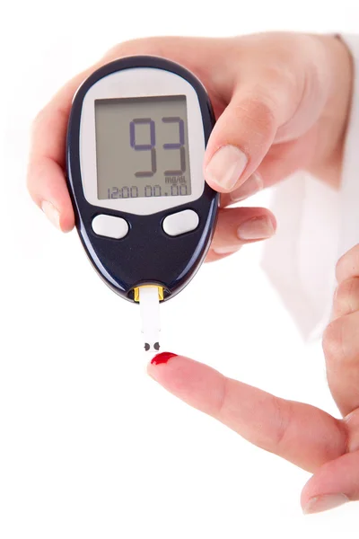 Diabetes patient measuring glucose level blood — Stock Photo, Image