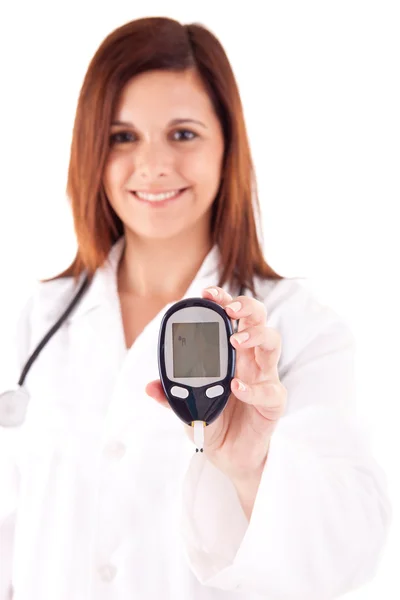 Läkare som visar hur man mäter diabetes — Stockfoto