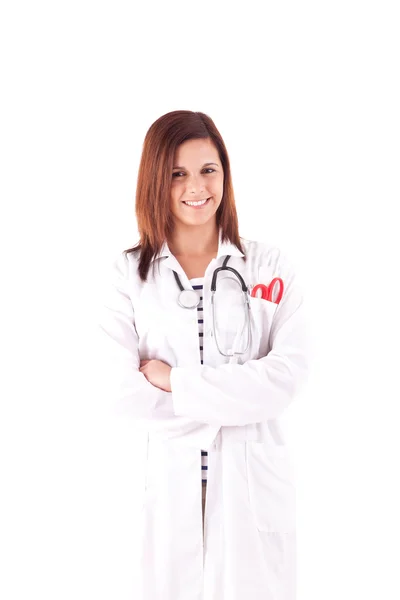 Medico medico donna su sfondo bianco — Foto Stock