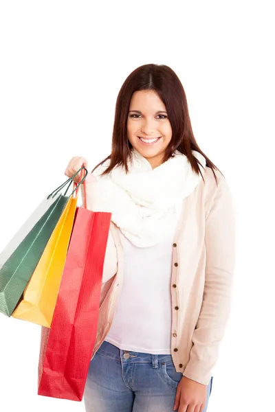 Mujer hermosa sosteniendo bolsas de compras — Foto de Stock