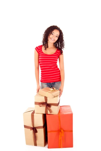 Beautiful african woman with presents — Stock Photo, Image