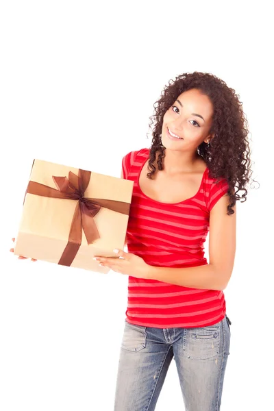 Beautiful african woman with presents — Stock Photo, Image