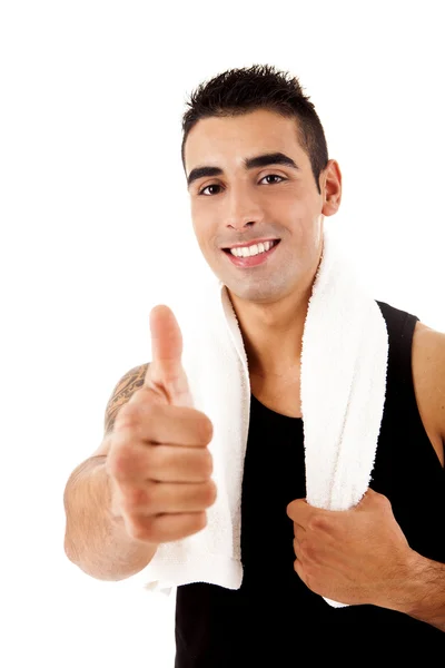 Beautiful fitness instructor doing thumbs up — Stock Photo, Image
