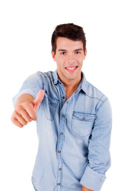 güzel bir adam yapıyor poz thumbs-up